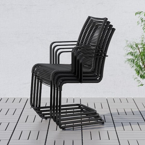 VÄSMAN - Chair with armrests, outdoor, black - best price from Maltashopper.com 40211637
