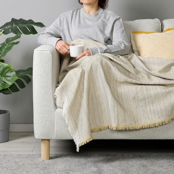 Ikea VÄXELBRUK - Plaid, grey-yellow,130x170 cm