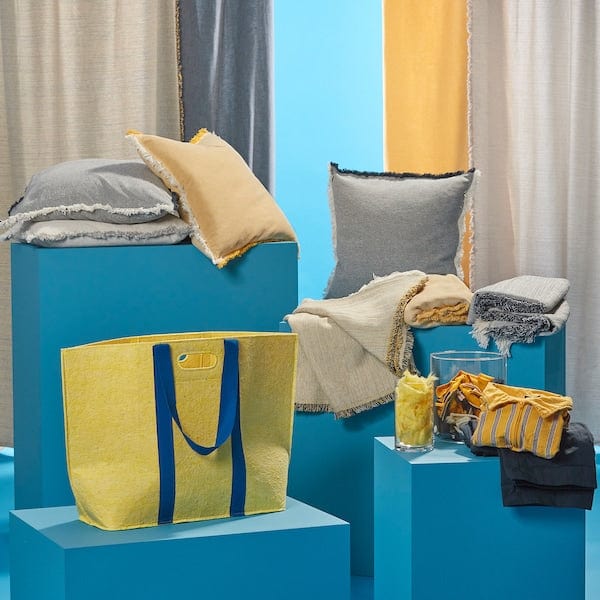 Ikea VÄXELBRUK - Plaid, grey-yellow,130x170 cm