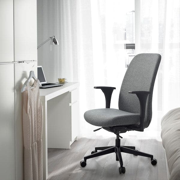 Ikea VALLFJÄLLET - Office chair with armrests, Gunnared grey ,