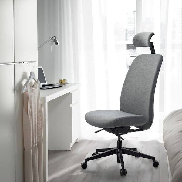Ikea VALLFJÄLLET - Office chair with headrest, Gunnared grey ,