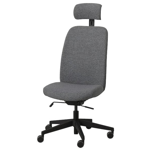 VALLFJÄLLET - Office chair with headrest, Gunnared grey ,