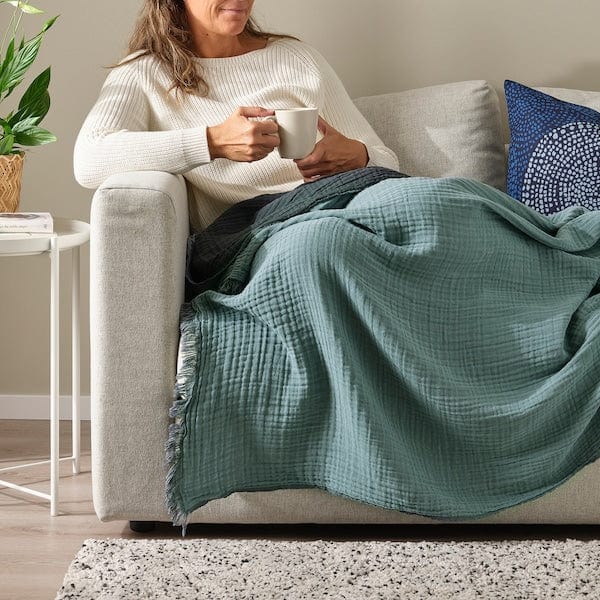 Ikea VALLKRASSING - Throw, light blue-grey, 150x200 cm
