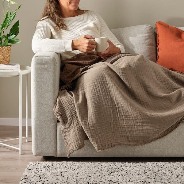 Ikea VALLKRASSING - Throw, light grey-brown, 150x200 cm
