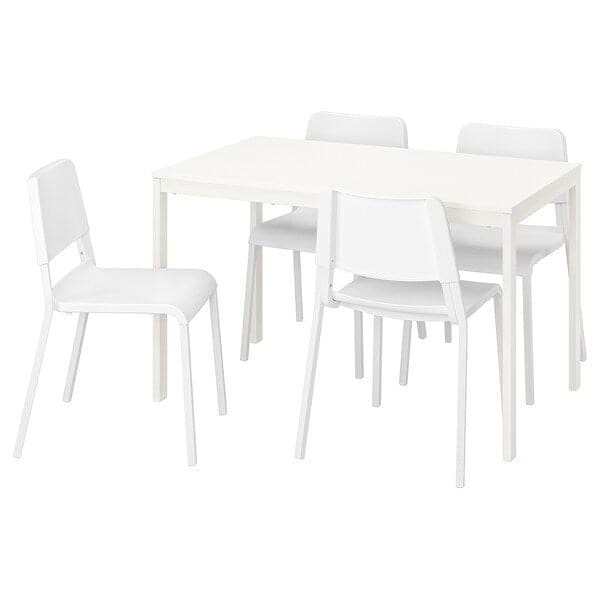 VANGSTA / TEODORES - Table and 4 chairs, white/white, 120/180 cm - best price from Maltashopper.com 59221189