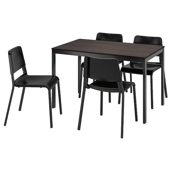 VANGSTA / TEODORES - Table and 4 chairs, black dark brown/black, 120/180 cm - best price from Maltashopper.com 29494299