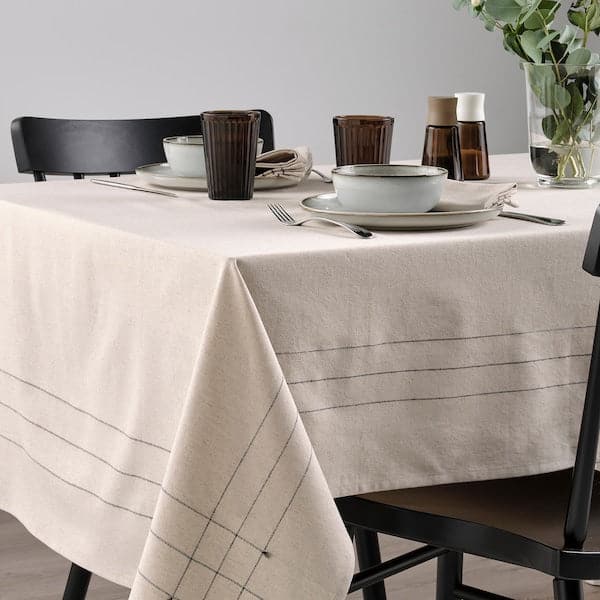 Ikea VÅRARV - Tablecloth, dark grey/natural, 145x240 cm