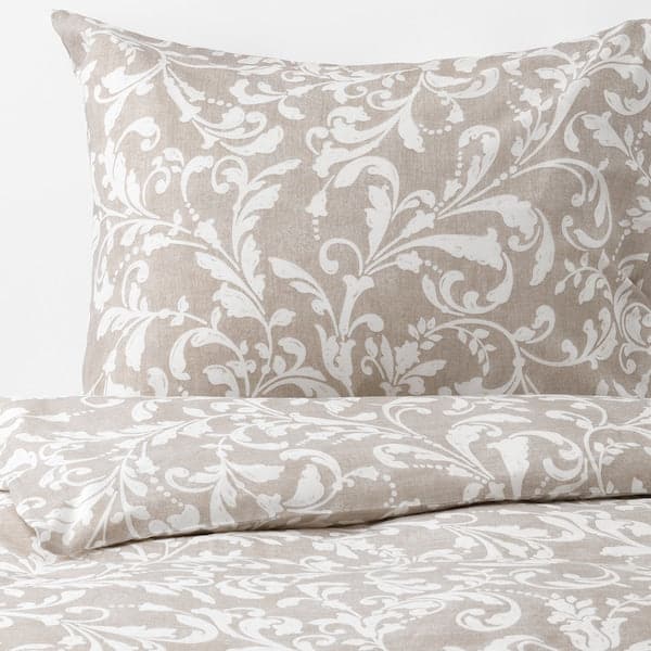 Ikea VÅRBRÄCKA - Duvet cover and pillowcase, beige/white, 150x200/50x80 cm