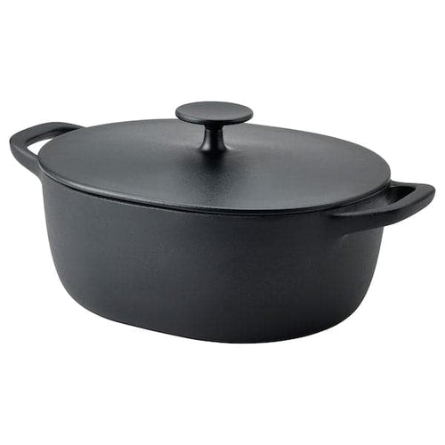 VARDAGEN - Casserole with lid, enamelled cast iron matt/black, 5 l