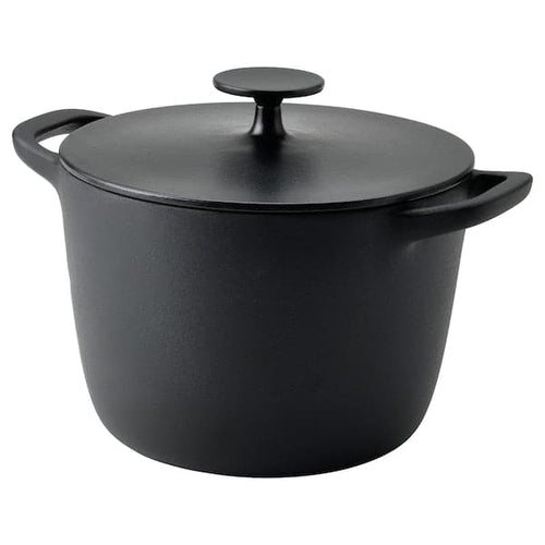 VARDAGEN - Pot with lid, enamelled cast iron matt/black, 5 l