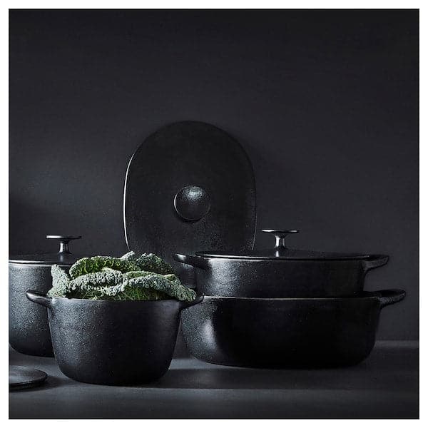 VARDAGEN - Pot with lid, enamelled cast iron matt/black, 5 l - best price from Maltashopper.com 80560667
