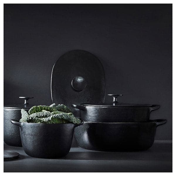 Ikea VARDAGEN - Pot with lid, enamelled cast iron matt/black, 5 l