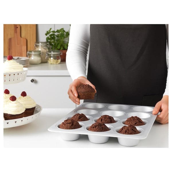 Ikea VARDAGEN - Muffin tin, silver-colour, 38x29 cm