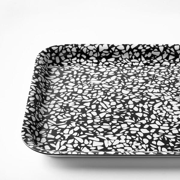 VÅRKUL Tray - black/pattern 28x20 cm