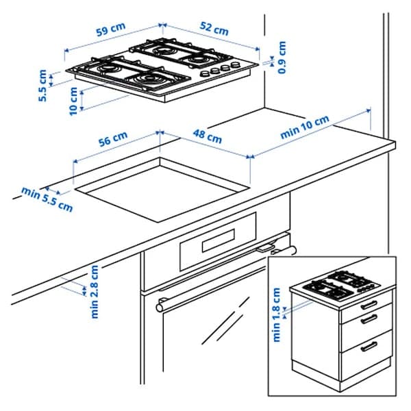 Ikea VASASTAN Gas hob, 500 glass / black,59 cm , 59 cm