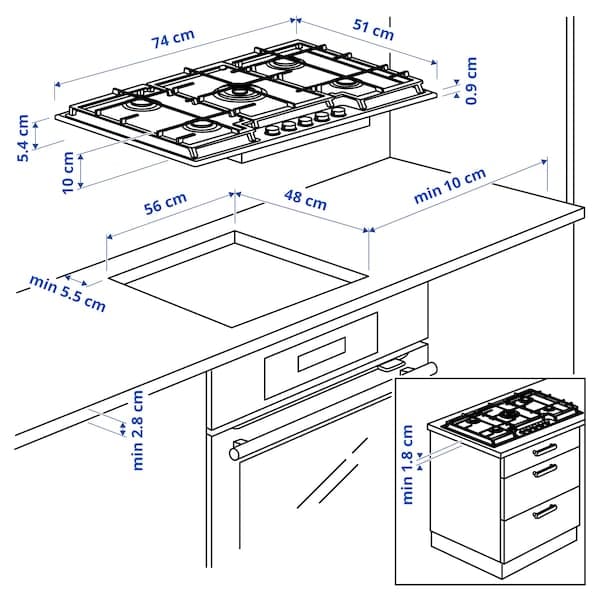 VASASTAN Piano cottura a gas, 700 vetro/nero, 74 cmMostra le specifiche delle misure , 74 cm - best price from Maltashopper.com 30523597