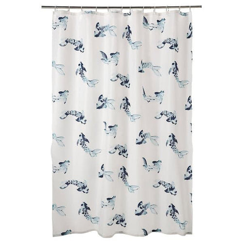 VATTENSJÖN Shower curtain - blue white/fish 180x200 cm