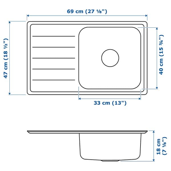 VATTUDALEN - Inset sink, 1 bowl with drainboard, stainless steel , 69x47 cm - Premium Kitchen & Utility Sinks from Ikea - Just €110.99! Shop now at Maltashopper.com