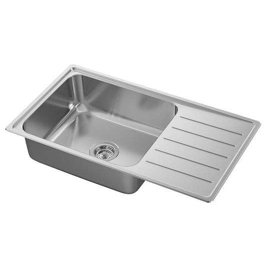 VATTUDALEN - Inset sink, 1 bowl with drainboard, stainless steel, 86x47 cm - best price from Maltashopper.com 29158189