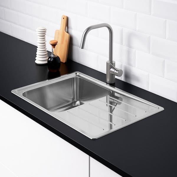 VATTUDALEN - Inset sink, 1 bowl with drainboard, stainless steel , 69x47 cm - Premium Kitchen & Utility Sinks from Ikea - Just €110.99! Shop now at Maltashopper.com