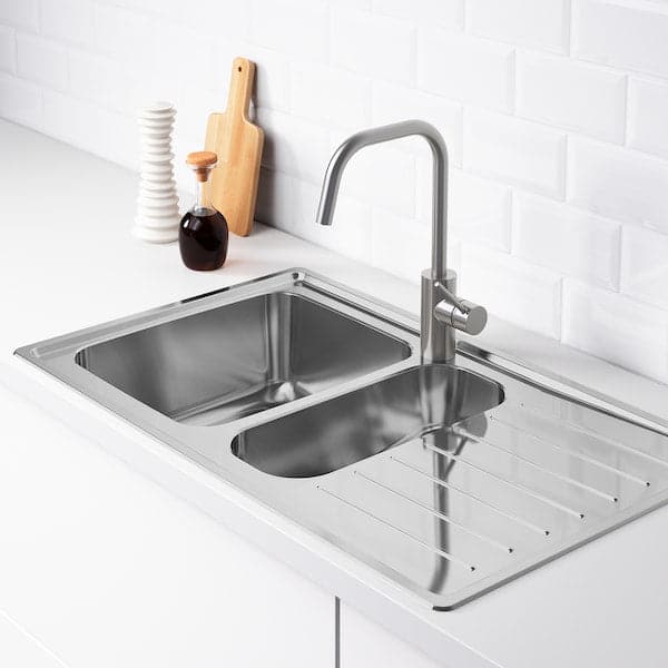 Ikea VATTUDALEN - Inset sink, 1 ½ bowl w drainboard, stainless steel, 88x53 cm