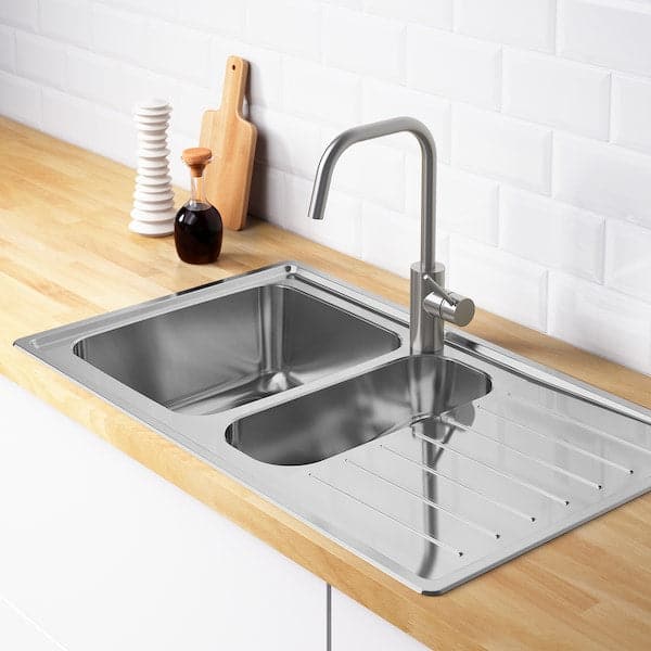 VATTUDALEN - Inset sink, 1 ½ bowl w drainboard, stainless steel, 88x53 cm - best price from Maltashopper.com 89158191
