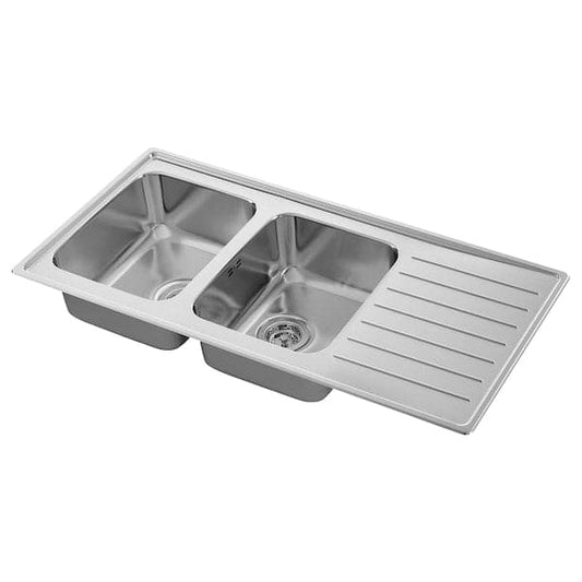 VATTUDALEN - Inset sink, 2 bowls with drainboard, stainless steel, 110x53 cm - best price from Maltashopper.com 09158190