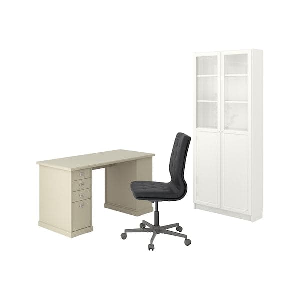 VEBJÖRN/MULLFJÄLLET / BILLY/OXBERG Desk/storage element - and swivel chair beige/grey/white , - best price from Maltashopper.com 09436366