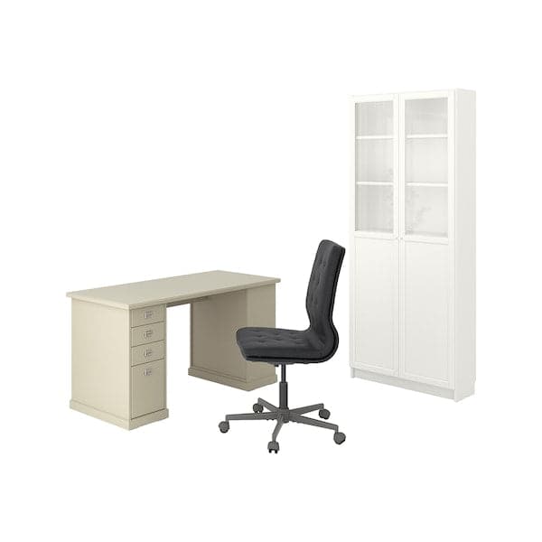 VEBJÖRN/MULLFJÄLLET / BILLY/OXBERG Desk/storage element - and swivel chair beige/grey/white
