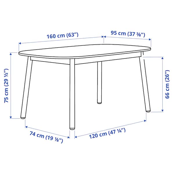 VEDBO - Dining table, white, 160x95 cm - best price from Maltashopper.com 10417456