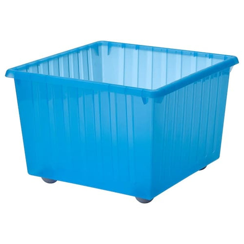 VESSLA - Storage crate with castors, blue, 39x39 cm