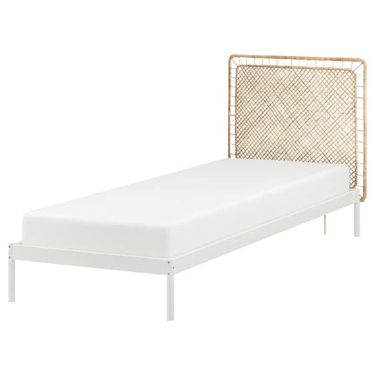 Ikea VEVELSTAD - Bed frame with 1 headboard, white/Tolkning rattan, 90x200 cm