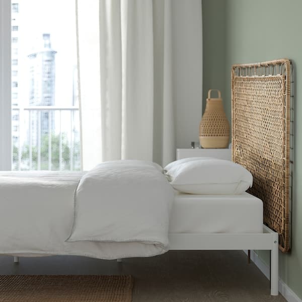 VEVELSTAD - Bed frame with 1 headboard, white/Tolkning rattan, 90x200 cm - best price from Maltashopper.com 99441778