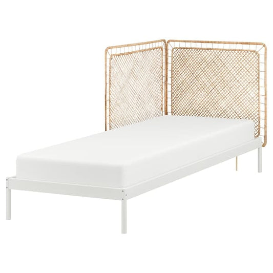 Ikea VEVELSTAD - Bed frame with 2 headboards, white/Tolkning rattan, 90x200 cm