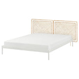 VEVELSTAD bed frame with 2 headboards, white/Tolkning rattan, 160x200 cm