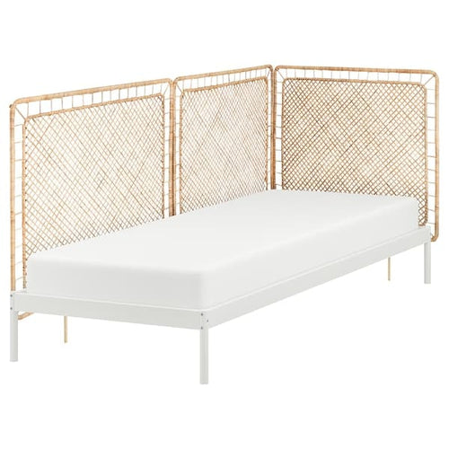 VEVELSTAD - Bed frame with 3 headboards, white/Tolkning rattan, 90x200 cm