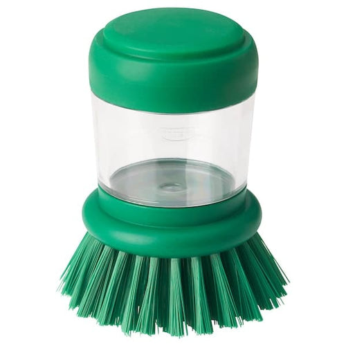 VIDEVECKMAL - Dish-washing brush with dispenser, bright green