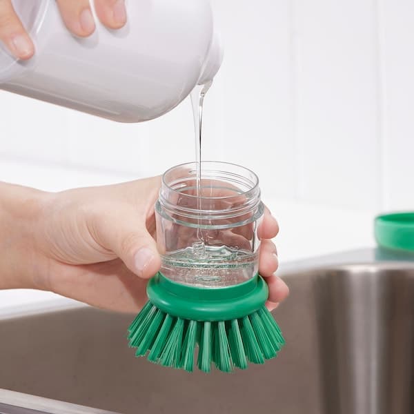 Ikea VIDEVECKMAL - Dish-washing brush with dispenser, bright green