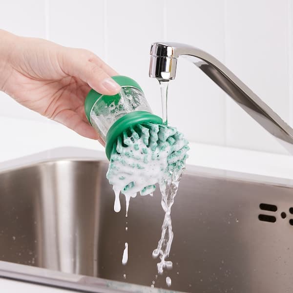 Ikea VIDEVECKMAL - Dish-washing brush with dispenser, bright green