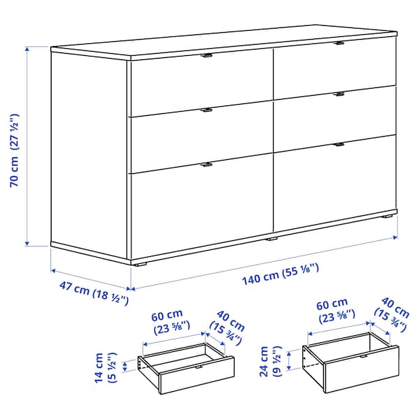 Ikea VIHALS - Chest of 6 drawers, white/anchor/unlock-function, 140x47x75 cm