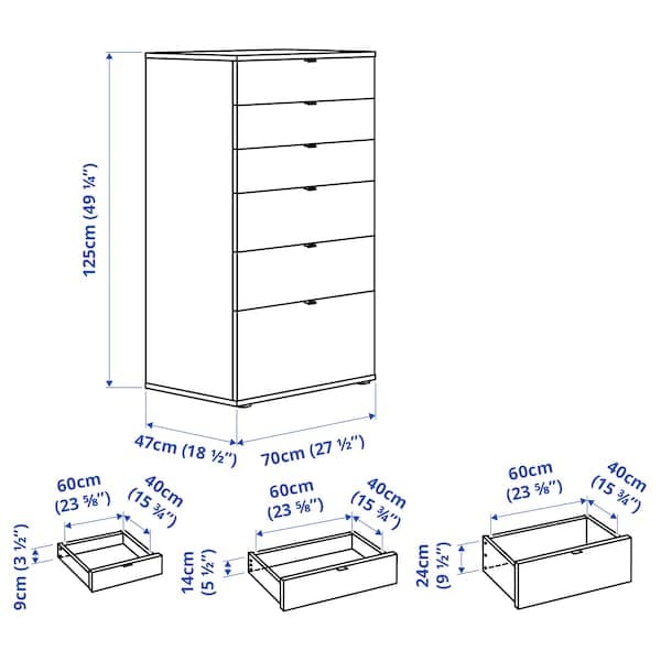 Ikea VIHALS - Chest of 6 drawers, white/anchor/unlock-function, 70x47x120 cm