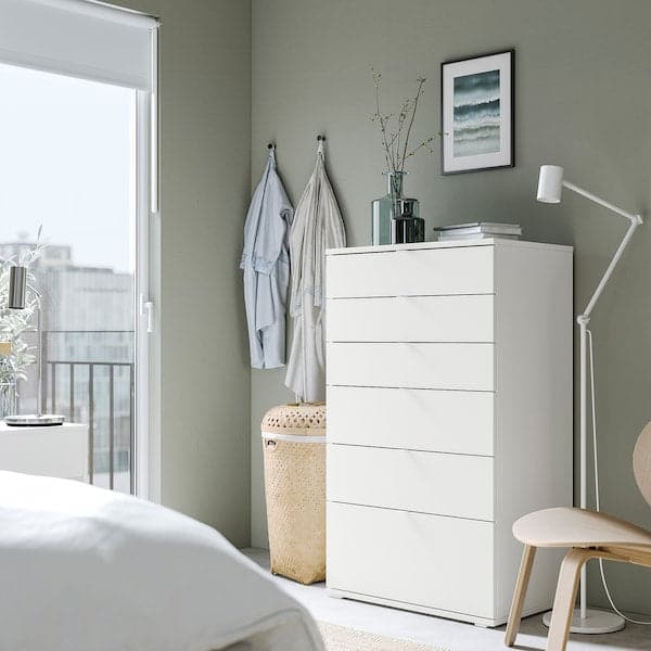 VIHALS - Chest of 6 drawers, white/anchor/unlock-function, 70x47x120 cm - best price from Maltashopper.com 30483247