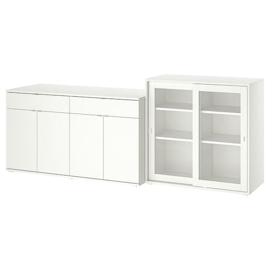 Ikea VIHALS - Storage combination w glass doors, white/clear glass, 235x37x90 cm