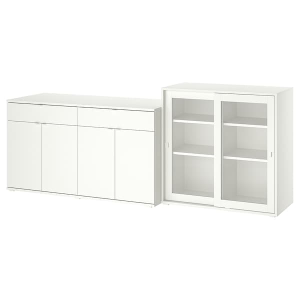 VIHALS - Storage combination w glass doors, white/clear glass, 235x37x90 cm