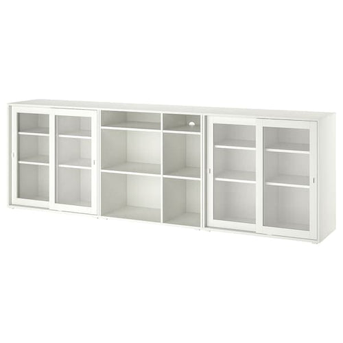 VIHALS - Storage combination w glass doors, white/clear glass, 285x37x90 cm