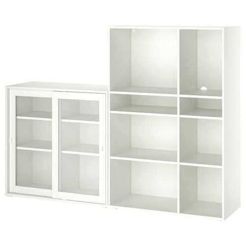 VIHALS - Storage combination w glass doors, white/clear glass, 190x37x140 cm