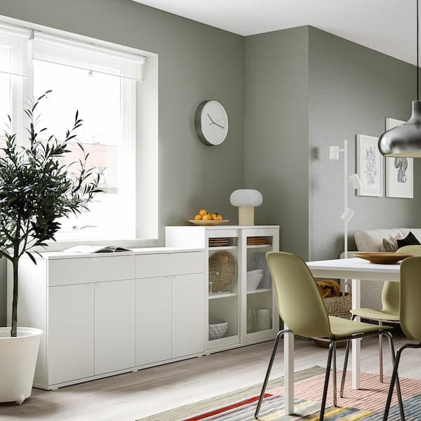 Ikea VIHALS - Storage combination w glass doors, white/clear glass, 235x37x90 cm