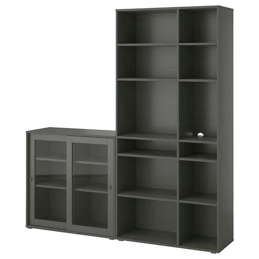 Ikea VIHALS - Storage combination w glass doors, dark grey/clear glass, 190x37x200 cm