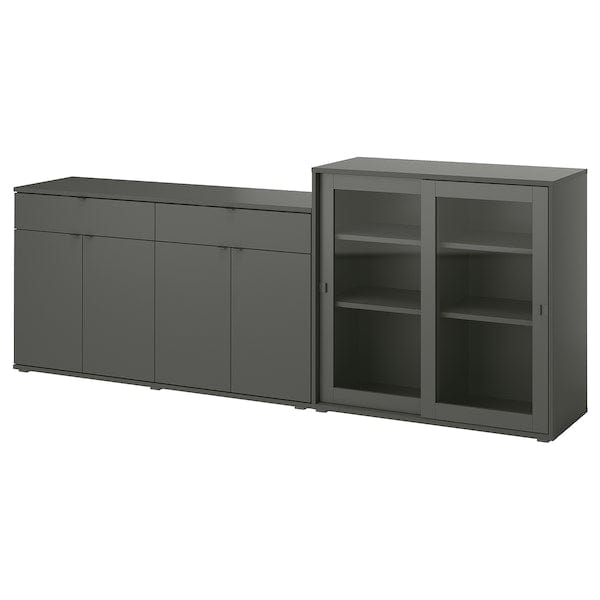 Ikea VIHALS - Storage combination w glass doors, dark grey/clear glass, 235x37x90 cm