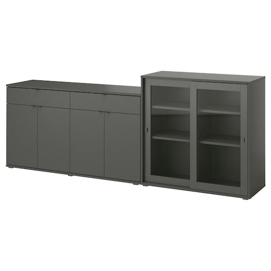 Ikea VIHALS - Storage combination w glass doors, dark grey/clear glass, 235x37x90 cm